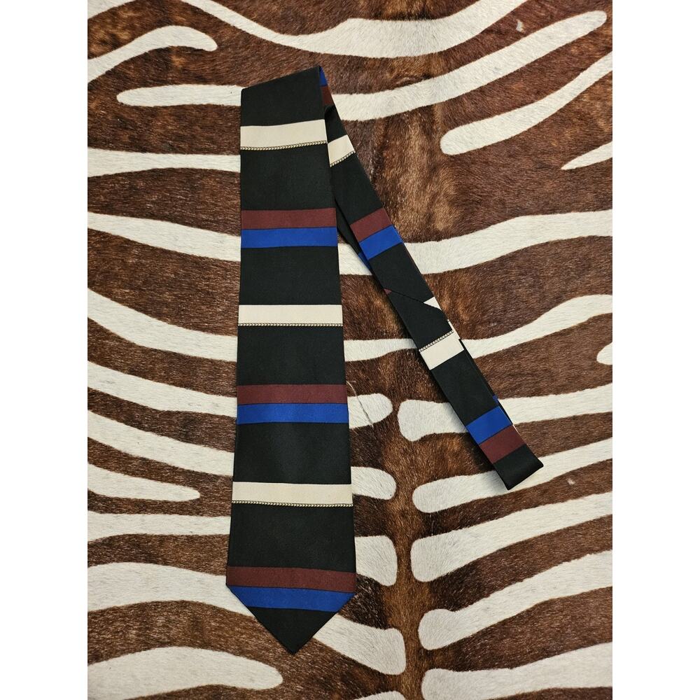 Vintage Christian Dior Cravate 100% Silk Tie Bold Stripes Red Blue Classic